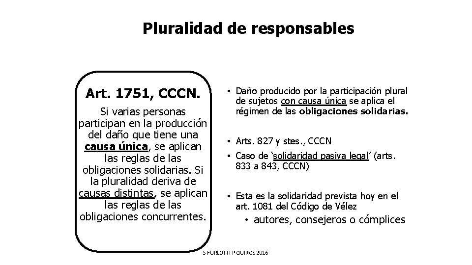 Pluralidad de responsables Art. 1751, CCCN. Si varias personas participan en la producción del