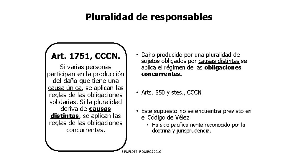 Pluralidad de responsables Art. 1751, CCCN. Si varias personas participan en la producción del