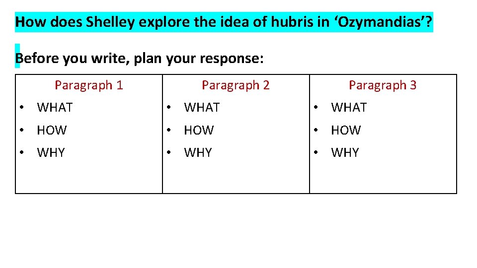 How does Shelley explore the idea of hubris in ‘Ozymandias’? Before you write, plan