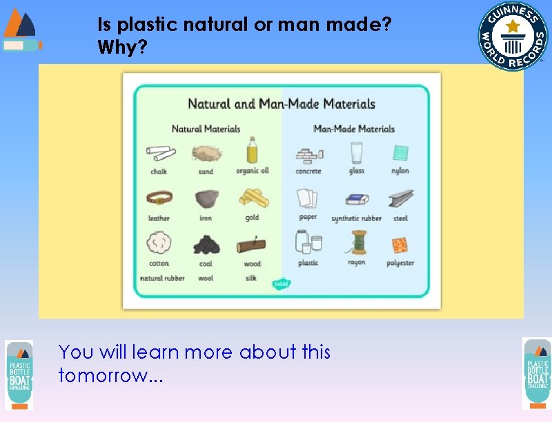 Is plastic natural or man made? Why? You will learn more about this tomorrow.