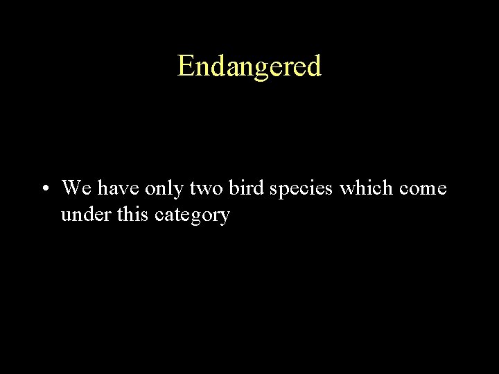 Endangered • We have only two bird species which come under this category 