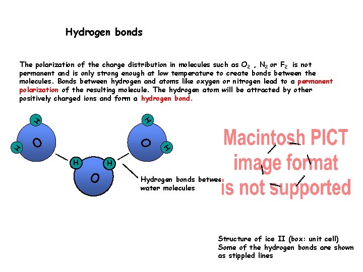 Hydrogen bonds The polarization of the charge distribution in molecules such as O 2