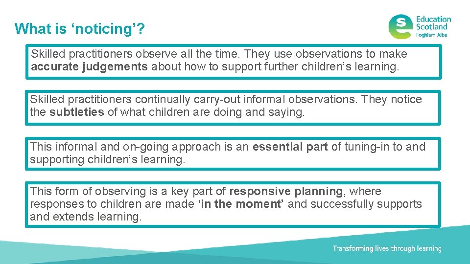 What is ‘noticing’? Skilled practitioners observe all the time. They use observations to make