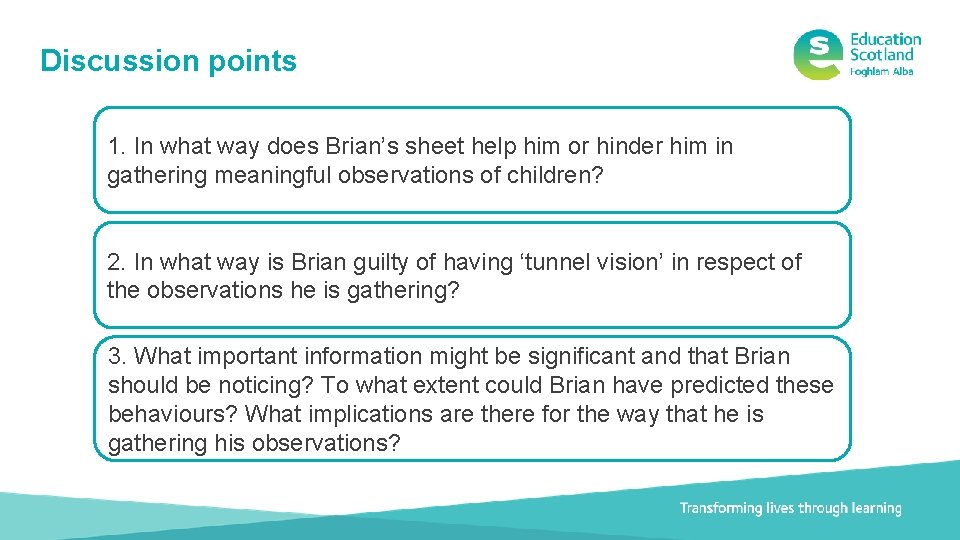 Discussion points 1. In what way does Brian’s sheet help him or hinder him