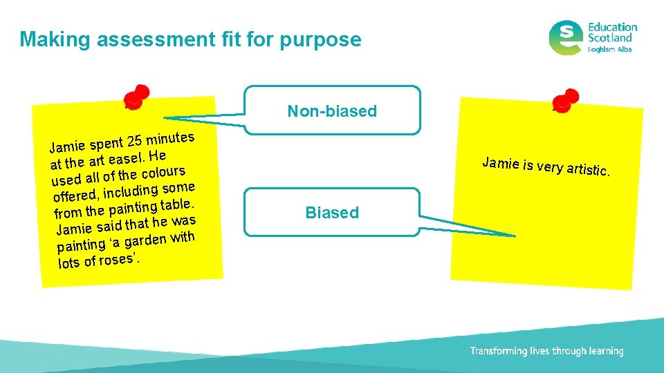 Making assessment fit for purpose Non-biased minutes 5 2 t n e p s