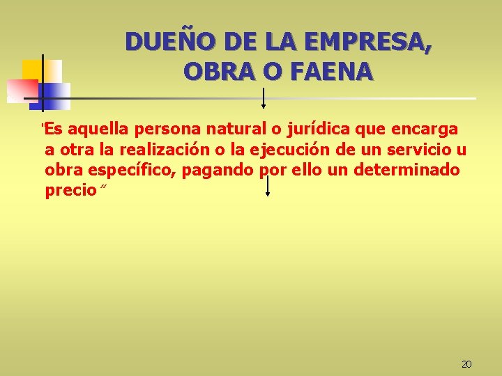 DUEÑO DE LA EMPRESA, OBRA O FAENA “Es aquella persona natural o jurídica que