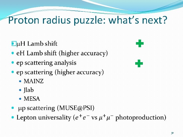 Proton radius puzzle: what’s next? � 32 