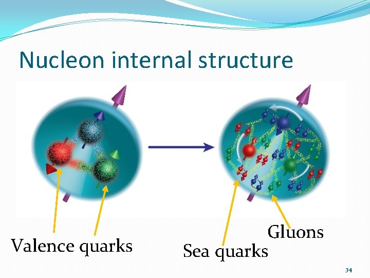 Nucleon internal structure Valence quarks Gluons Sea quarks 34 Nucleon internal structure Valence quarks Gluons Sea quarks 34