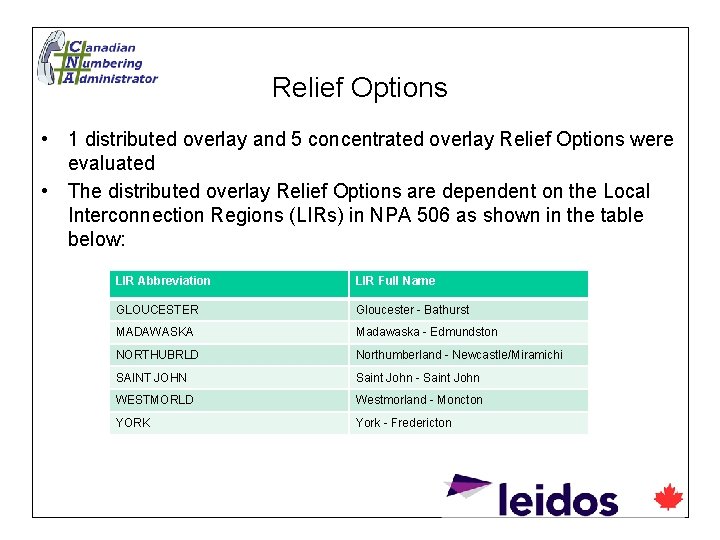 Relief Options • 1 distributed overlay and 5 concentrated overlay Relief Options were evaluated