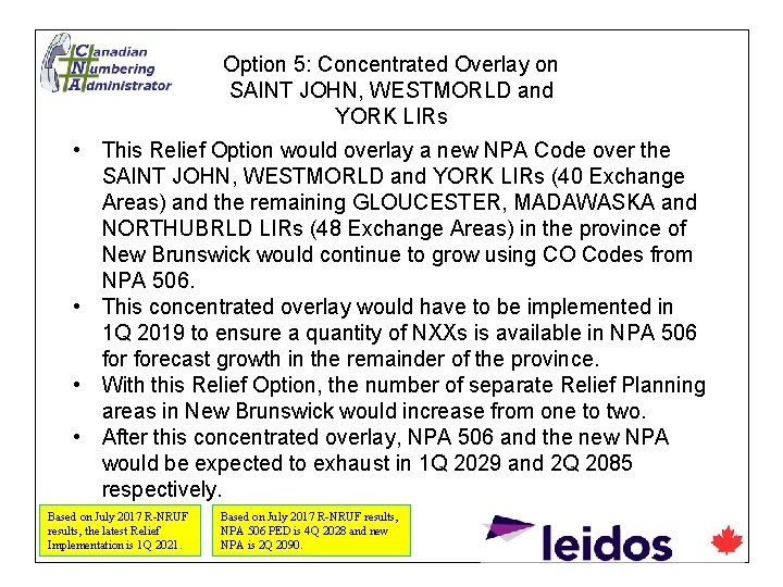 Option 5: Concentrated Overlay on SAINT JOHN, WESTMORLD and YORK LIRs • This Relief