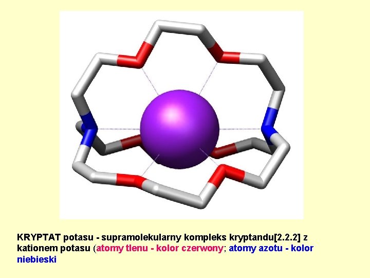 KRYPTAT potasu - supramolekularny kompleks kryptandu[2. 2. 2] z kationem potasu (atomy tlenu -