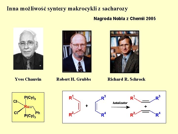 Inna możliwość syntezy makrocykli z sacharozy Nagroda Nobla z Chemii 2005 Yves Chauvin Robert