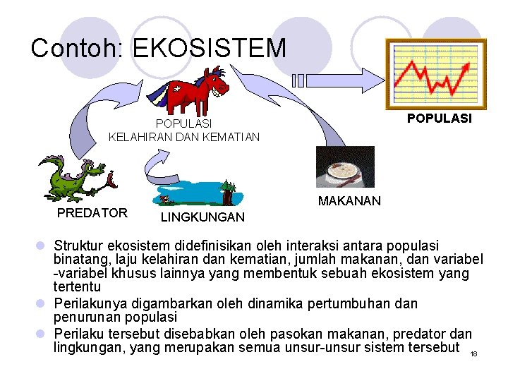 Contoh: EKOSISTEM POPULASI KELAHIRAN DAN KEMATIAN PREDATOR MAKANAN LINGKUNGAN l Struktur ekosistem didefinisikan oleh