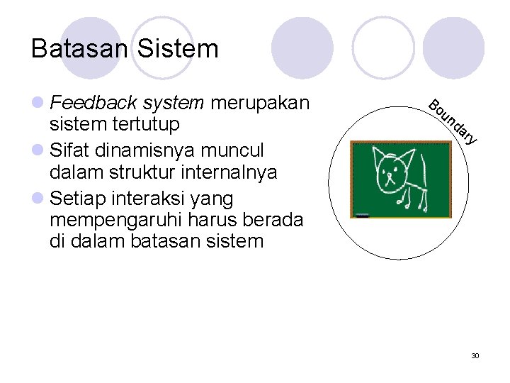 Batasan Sistem l Feedback system merupakan sistem tertutup l Sifat dinamisnya muncul dalam struktur