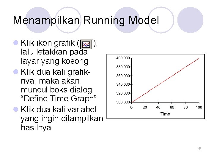 Menampilkan Running Model l Klik ikon grafik ( ), lalu letakkan pada layar yang