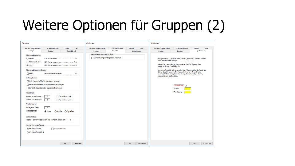 Weitere Optionen für Gruppen (2) 