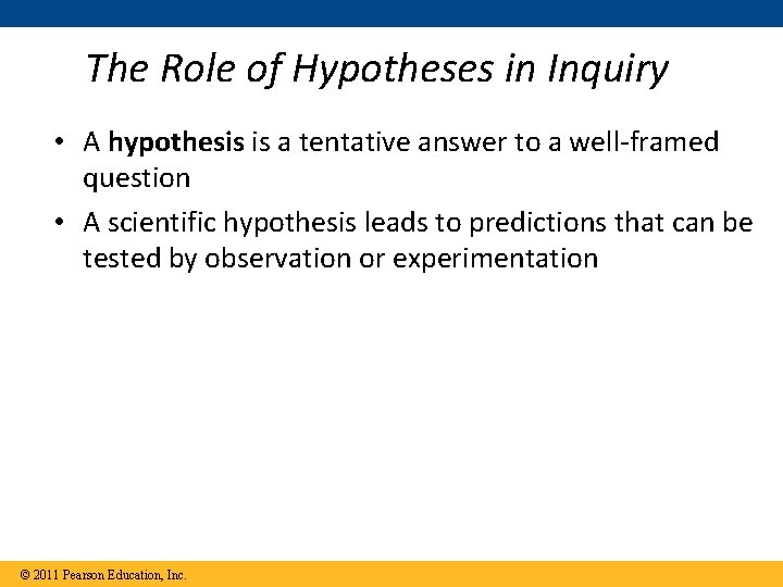 The Role of Hypotheses in Inquiry • A hypothesis is a tentative answer to