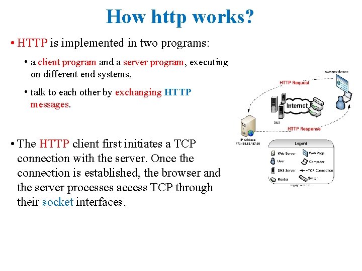 How http works? • HTTP is implemented in two programs: • a client program