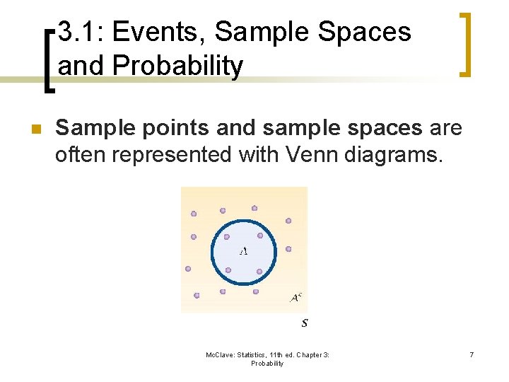 3. 1: Events, Sample Spaces and Probability n Sample points and sample spaces are