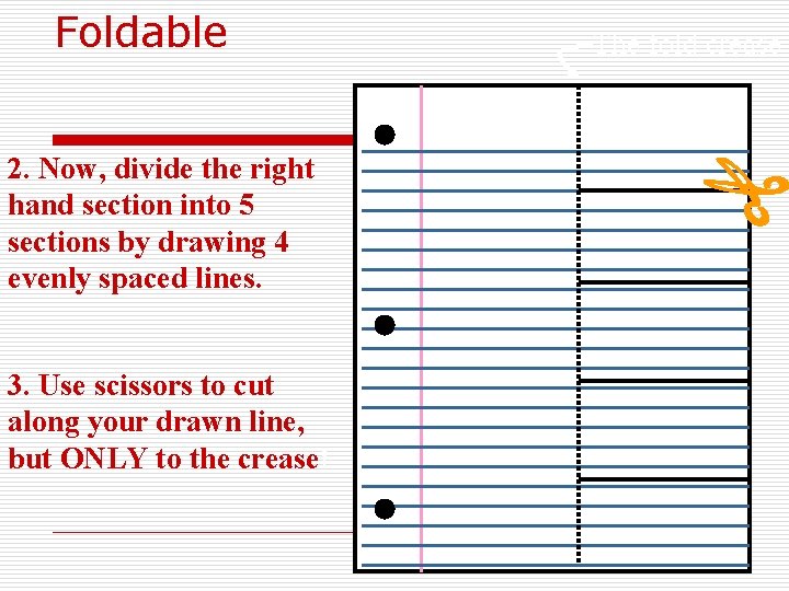 Foldable 2. Now, divide the right hand section into 5 sections by drawing 4