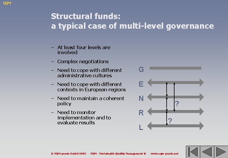 SQM Structural funds: a typical case of multi-level governance – At least four levels