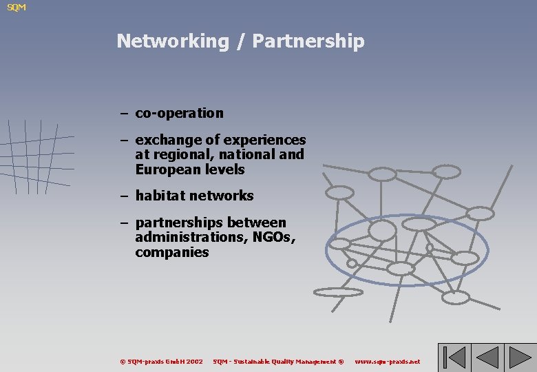 SQM Networking / Partnership – co-operation – exchange of experiences at regional, national and