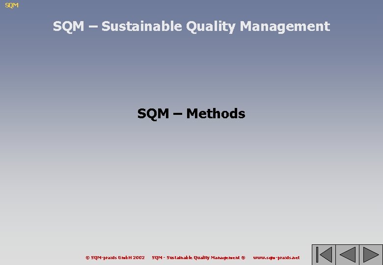 SQM – Sustainable Quality Management SQM – Methods © SQM-praxis Gmb. H 2002 SQM