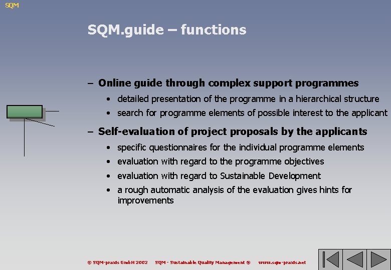 SQM SQM. guide – functions – Online guide through complex support programmes • detailed