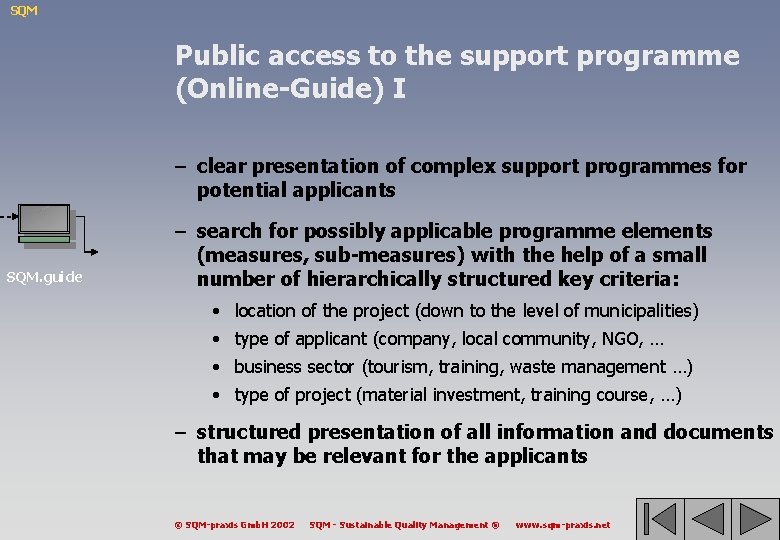 SQM Public access to the support programme (Online-Guide) I – clear presentation of complex