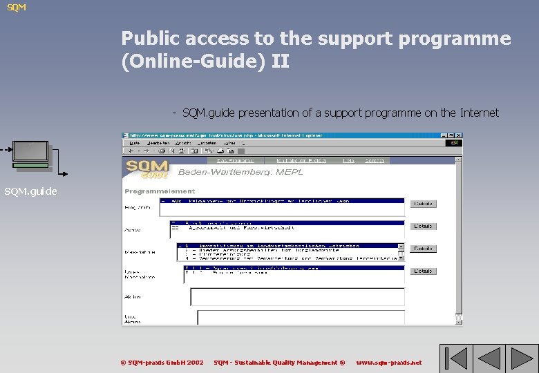 SQM Public access to the support programme (Online-Guide) II - SQM. guide presentation of