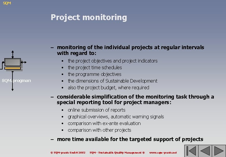 SQM Project monitoring – monitoring of the individual projects at regular intervals with regard