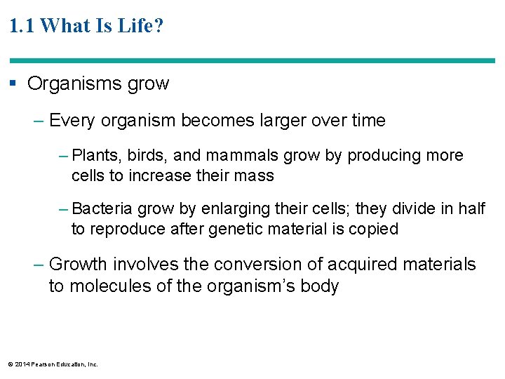 1. 1 What Is Life? § Organisms grow – Every organism becomes larger over