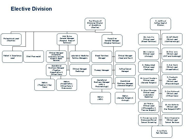 Elective Division Dr Jez Wood Acting Head of Division Rae Wheatcroft Divisional Director of