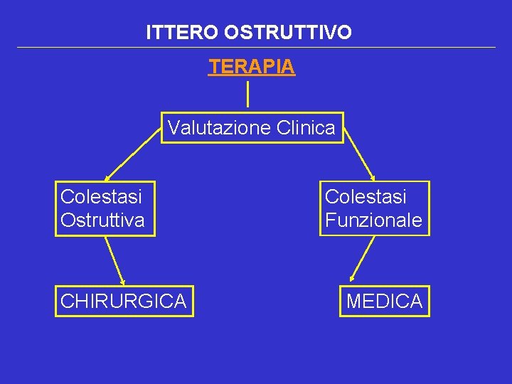 ITTERO OSTRUTTIVO TERAPIA Valutazione Clinica Colestasi Ostruttiva CHIRURGICA Colestasi Funzionale MEDICA 