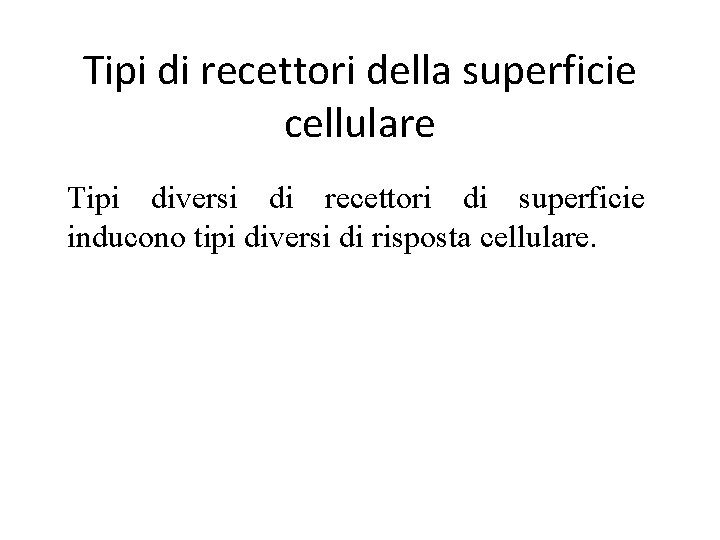 Tipi di recettori della superficie cellulare Tipi diversi di recettori di superficie inducono tipi