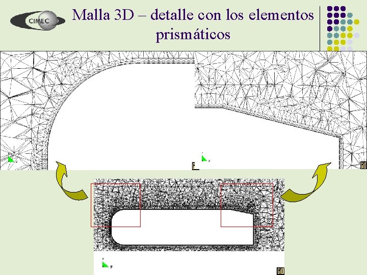 Malla 3 D – detalle con los elementos prismáticos 