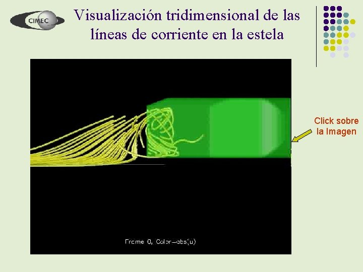 Visualización tridimensional de las líneas de corriente en la estela Click sobre la Imagen