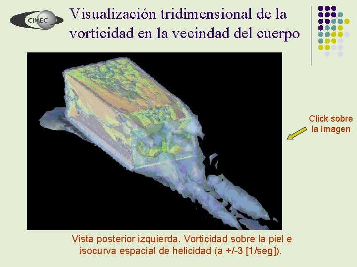 Visualización tridimensional de la vorticidad en la vecindad del cuerpo Click sobre la Imagen