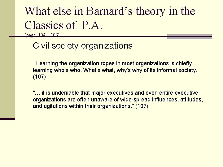 What else in Barnard’s theory in the Classics of P. A. (page: 104 –