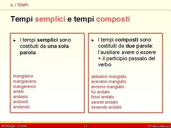 4. I TEMPI Tempi semplici e tempi composti ► I tempi semplici sono costituiti