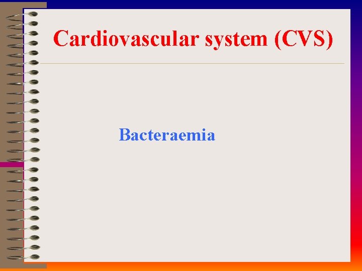 Cardiovascular system (CVS) Bacteraemia 