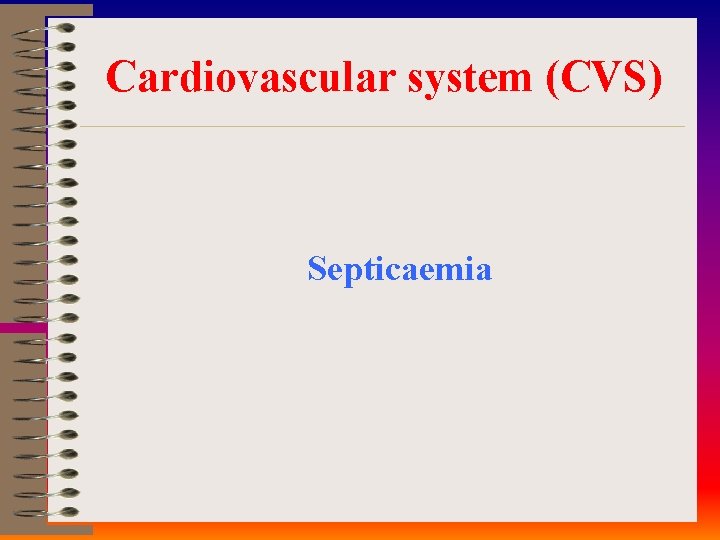 Cardiovascular system (CVS) Septicaemia 