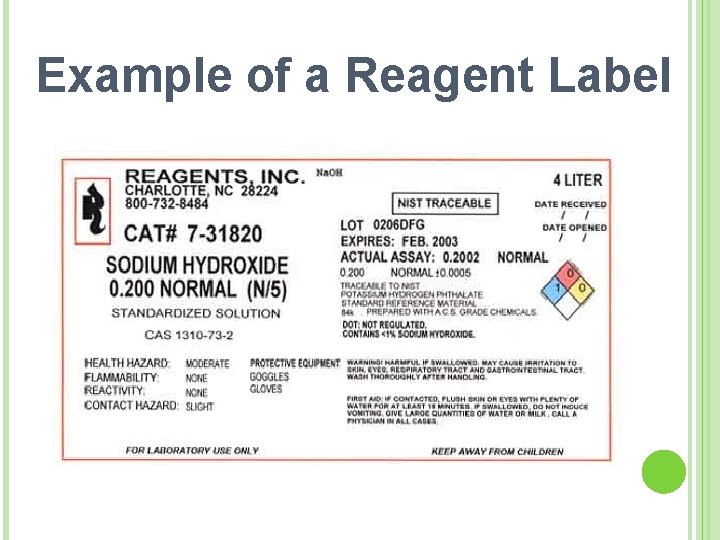 Example of a Reagent Label 