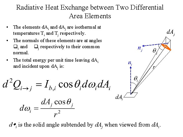 Radiative Heat Exchange between Two Differential Area Elements • The elements d. Ai and