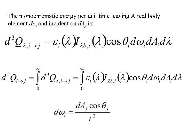 The monochromatic energy per unit time leaving A real body element d. Ai and