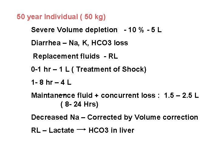50 year Individual ( 50 kg) Severe Volume depletion - 10 % - 5