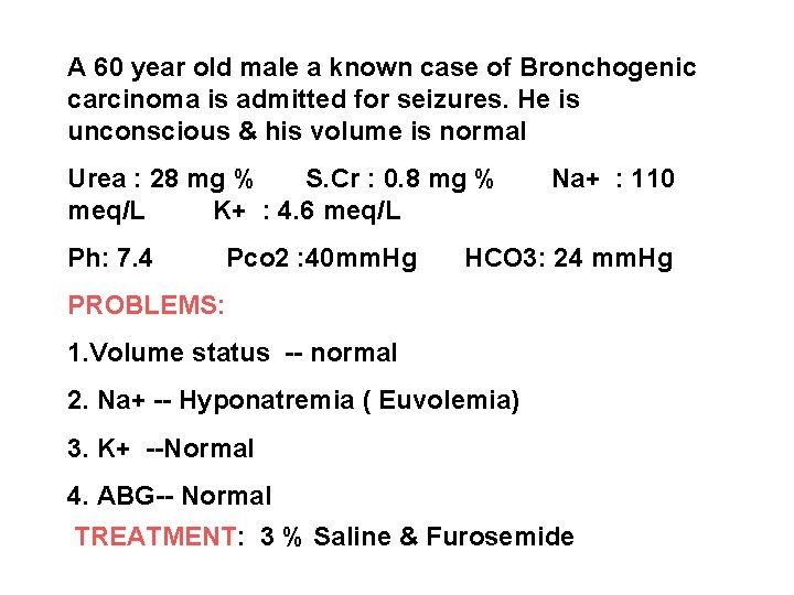 A 60 year old male a known case of Bronchogenic carcinoma is admitted for