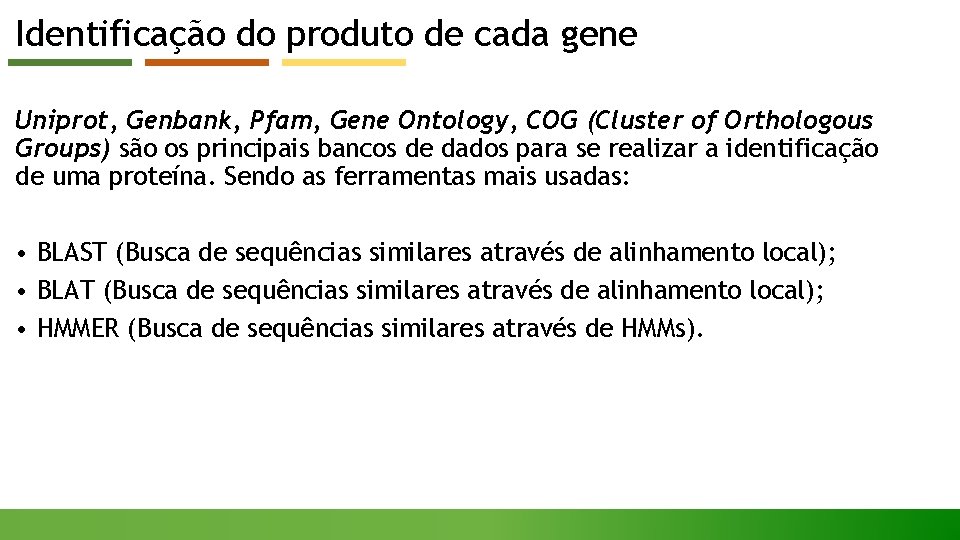 Identificação do produto de cada gene Uniprot, Genbank, Pfam, Gene Ontology, COG (Cluster of