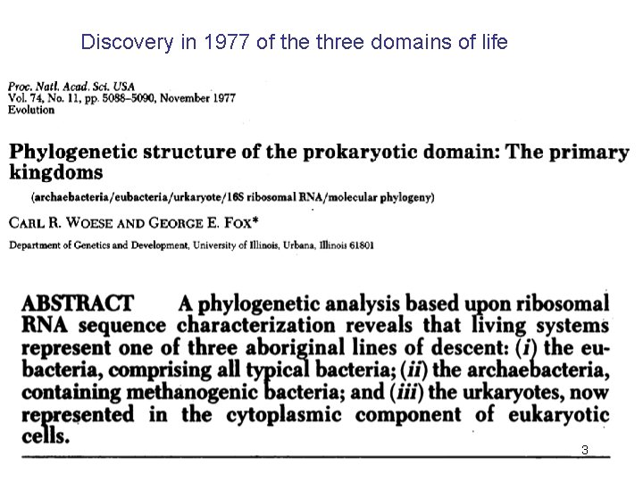 Discovery in 1977 of the three domains of life 3 