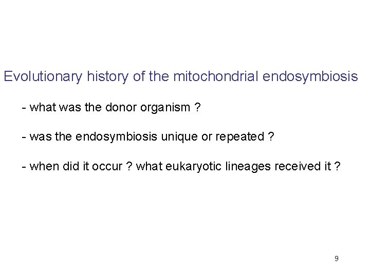Evolutionary history of the mitochondrial endosymbiosis - what was the donor organism ? -